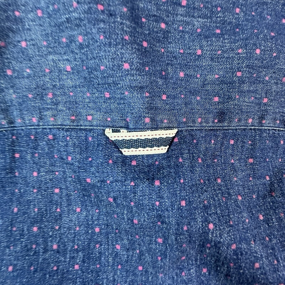 7 Diamonds Audio Tree Shirt Mens XL Blue Dots Stretch Denim Woven Button Up - Picture 10 of 14